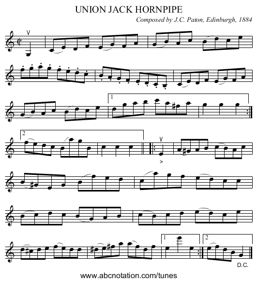 UNION JACK HORNPIPE - staff notation