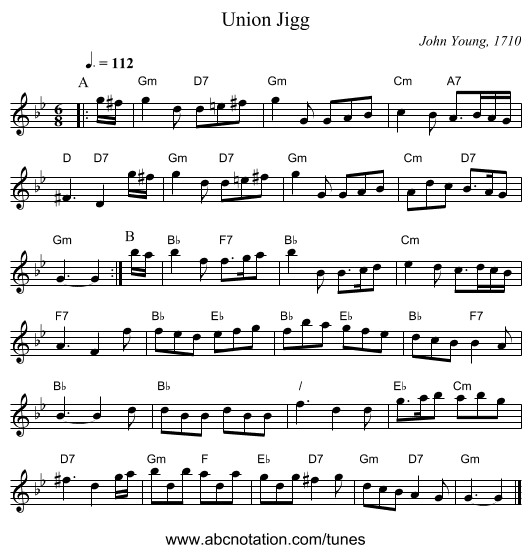 Union Jigg - staff notation