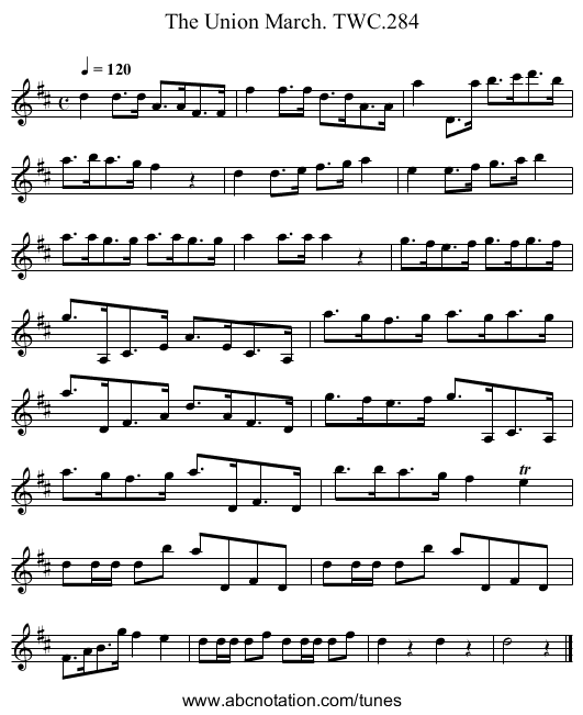 Union March. TWC.284, The - staff notation