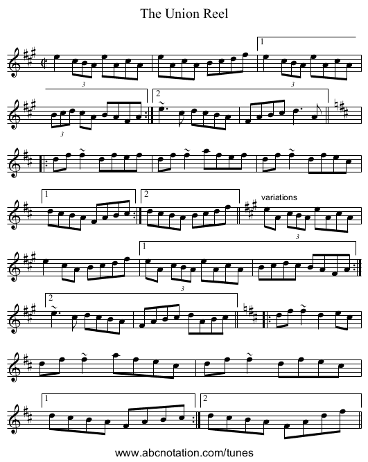 Union Reel, The - staff notation