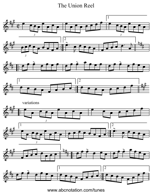 Union Reel, The - staff notation