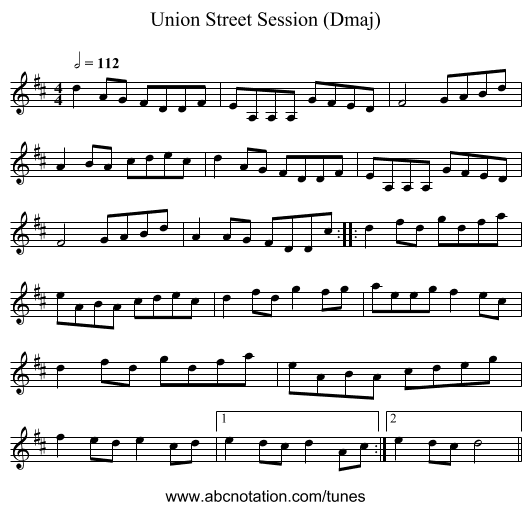 Union Street Session (Dmaj) - staff notation