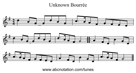 Unknown Bourrée - staff notation