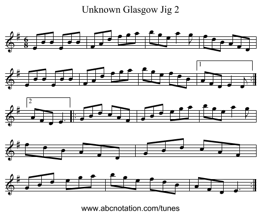 Unknown Glasgow Jig 2 - staff notation