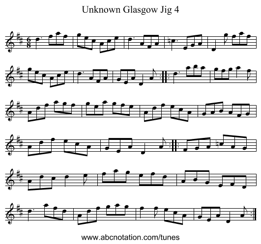 Unknown Glasgow Jig 4 - staff notation