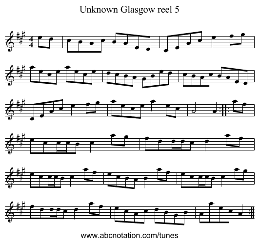 Unknown Glasgow reel 5 - staff notation