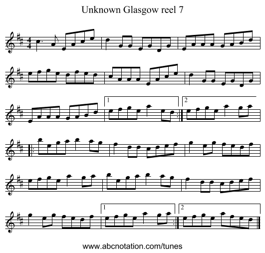 Unknown Glasgow reel 7 - staff notation