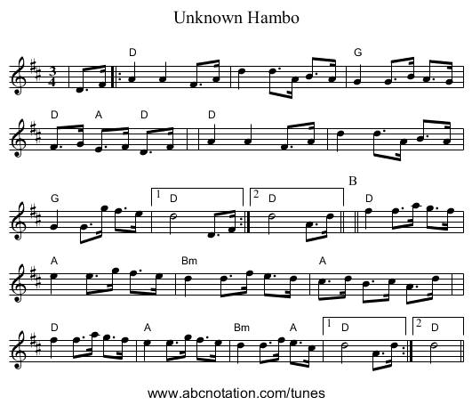 Unknown Hambo - staff notation
