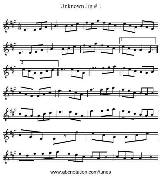 Unknown Jig # 1 - staff notation