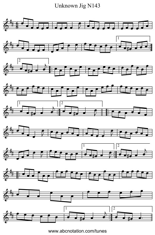 Unknown Jig N143 - staff notation