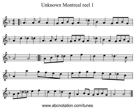Unknown Montreal reel 1 - staff notation
