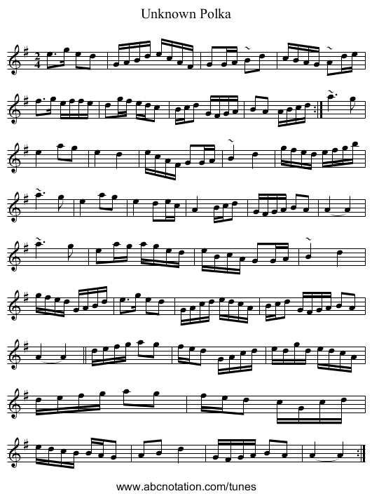 Unknown Polka - staff notation