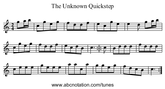 Unknown Quickstep, The - staff notation