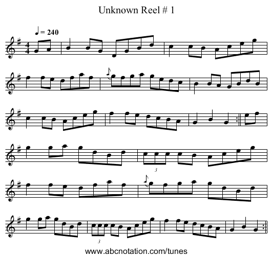 Unknown Reel # 1 - staff notation