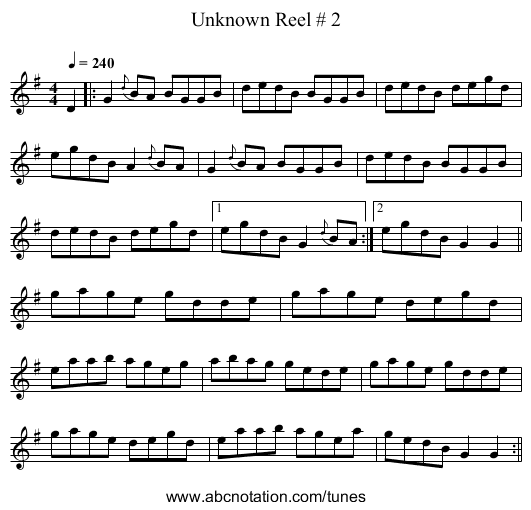 Unknown Reel # 2 - staff notation