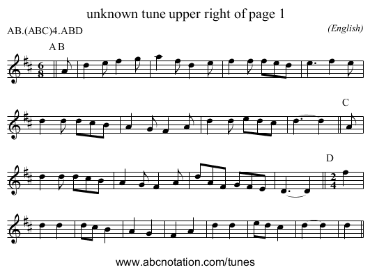 unknown tune upper right of page 1 - staff notation