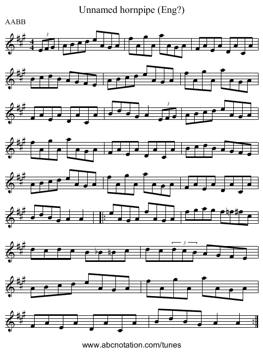 Unnamed hornpipe (Eng?) - staff notation