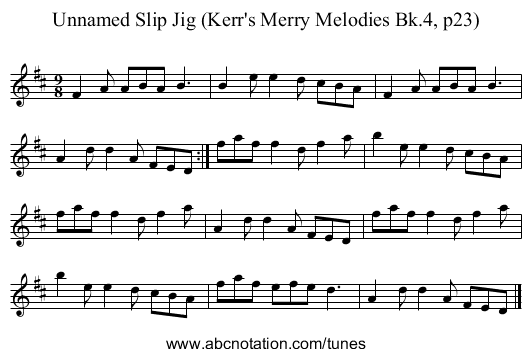 Unnamed Slip Jig (Kerr's Merry Melodies Bk.4, p23) - staff notation