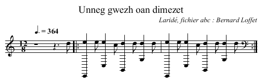 Unneg gwezh oan dimezet - staff notation