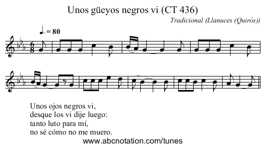Unos güeyos negros vi (CT 436) - staff notation