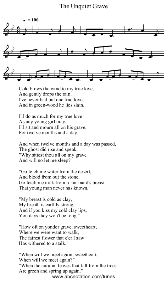 Unquiet Grave, The - staff notation