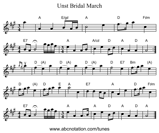 Unst Bridal March - staff notation