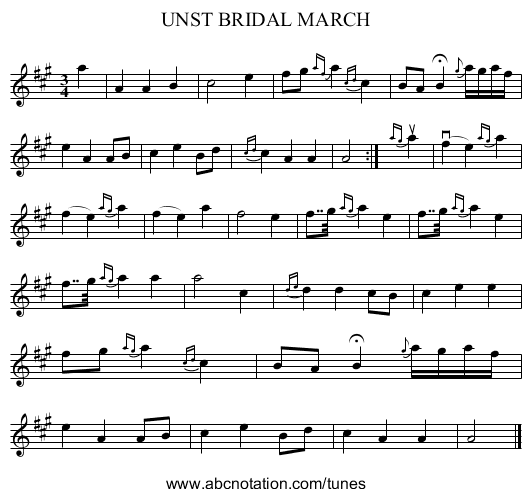 UNST BRIDAL MARCH - staff notation