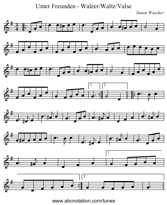 Unter Freunden - Walzer/Waltz/Valse - staff notation