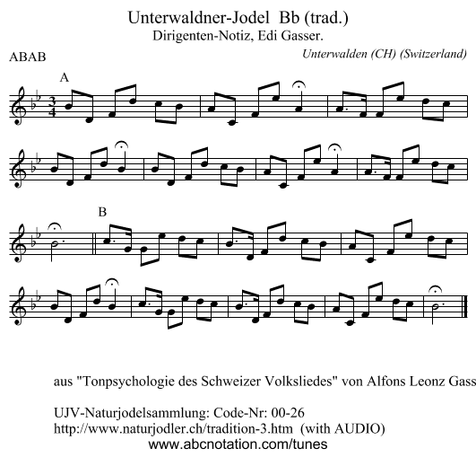 Unterwaldner-Jodel  Bb (trad.) - staff notation