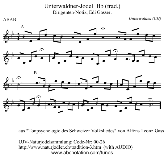 Unterwaldner-Jodel Bb (trad.) - staff notation