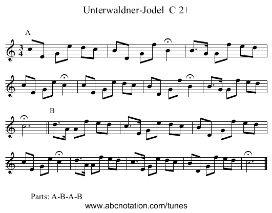 Unterwaldner-Jodel  C 2+ - staff notation