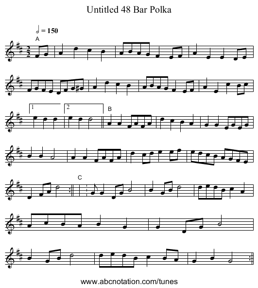 Untitled 48 Bar Polka - staff notation