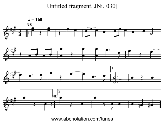 Untitled fragment. JNi.[030] - staff notation