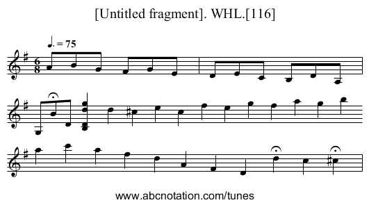 [Untitled fragment]. WHL.[116] - staff notation