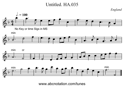 Untitled. HA.035 - staff notation