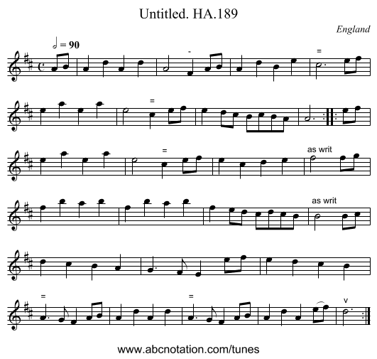 Untitled. HA.189 - staff notation
