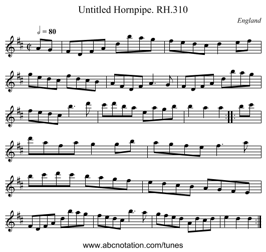 Untitled Hornpipe. RH.310 - staff notation