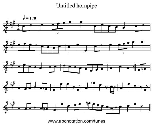 Untitled hornpipe - staff notation