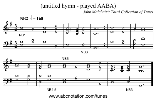 (untitled hymn - played AABA) - staff notation