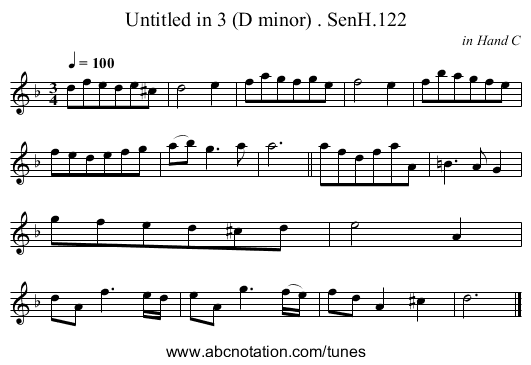 Untitled in 3 (D minor) . SenH.122 - staff notation