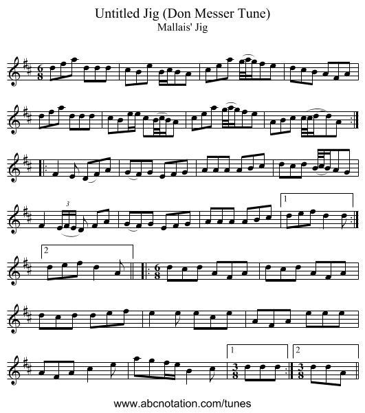 Untitled Jig (Don Messer Tune) - staff notation