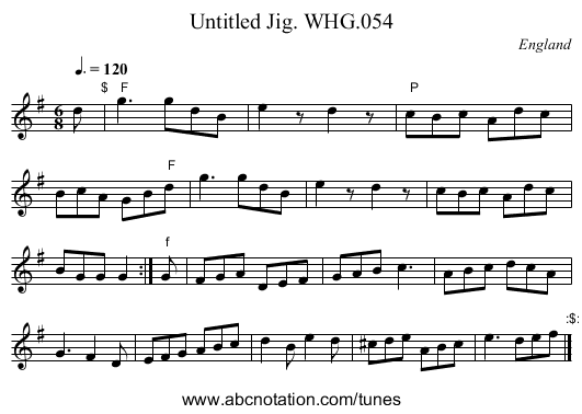 Untitled Jig. WHG.054 - staff notation