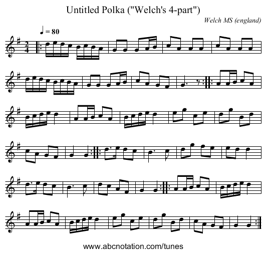 Untitled Polka (Welch's 4-part) - staff notation