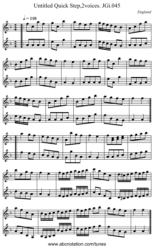 Untitled Quick Step,2voices. JGi.045 - staff notation