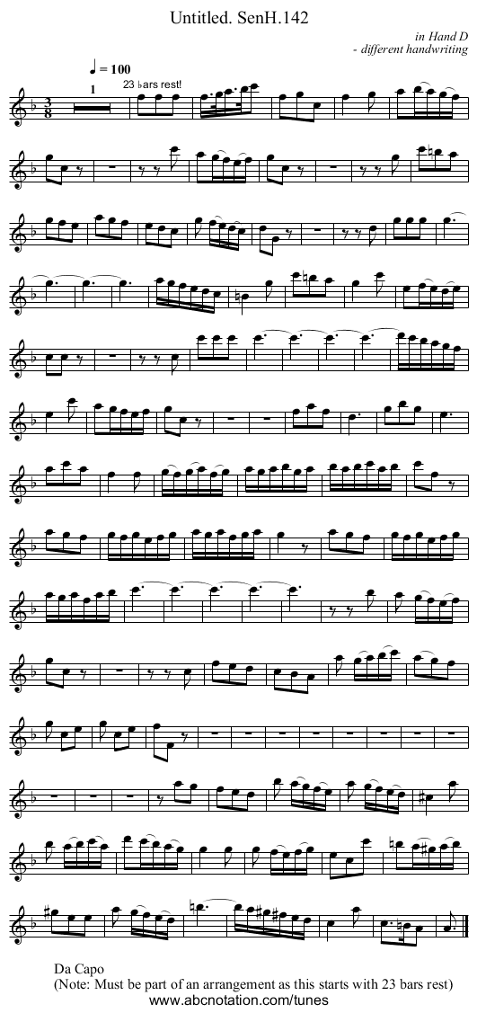 Untitled. SenH.142 - staff notation