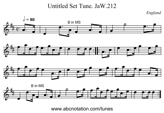 Untitled Set Tune. JaW.212 - staff notation