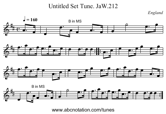 Untitled Set Tune. JaW.212 - staff notation