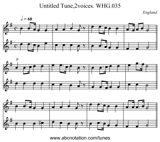 Untitled Tune,2voices. WHG.035 - staff notation
