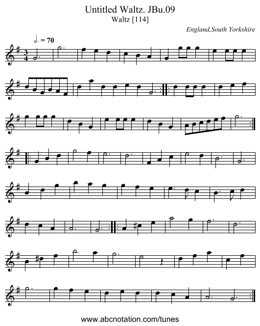 Untitled Waltz. JBu.09 - staff notation