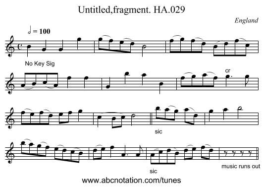 Untitled,fragment. HA.029 - staff notation